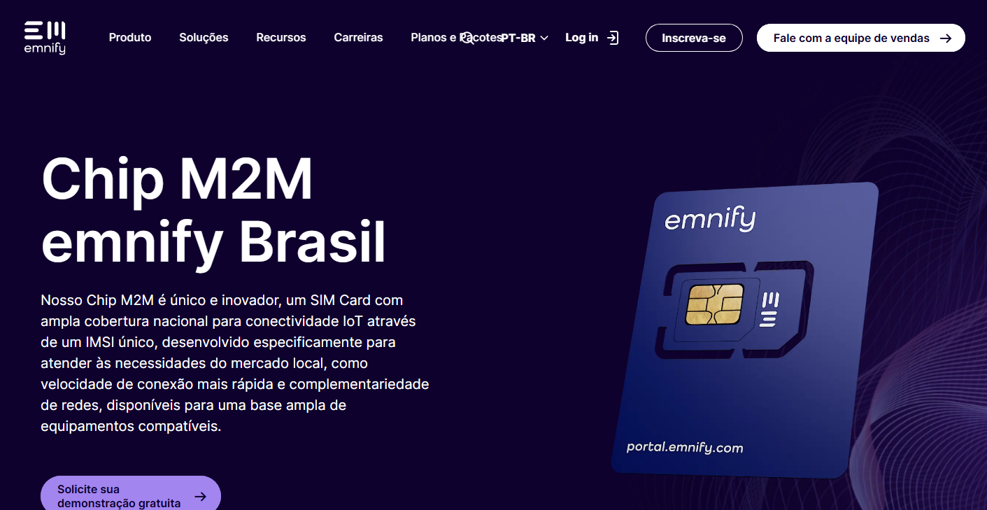 A Emnify é uma empresa de origem europeia que oferece soluções de conectividade M2M e IoT com foco no mercado B2B. Sua proposta é voltada para projetos que exigem conectividade global, com suporte a múltiplos países e tecnologias. No Brasil, atua em parceria com operadoras locais para oferecer cobertura nacional.
