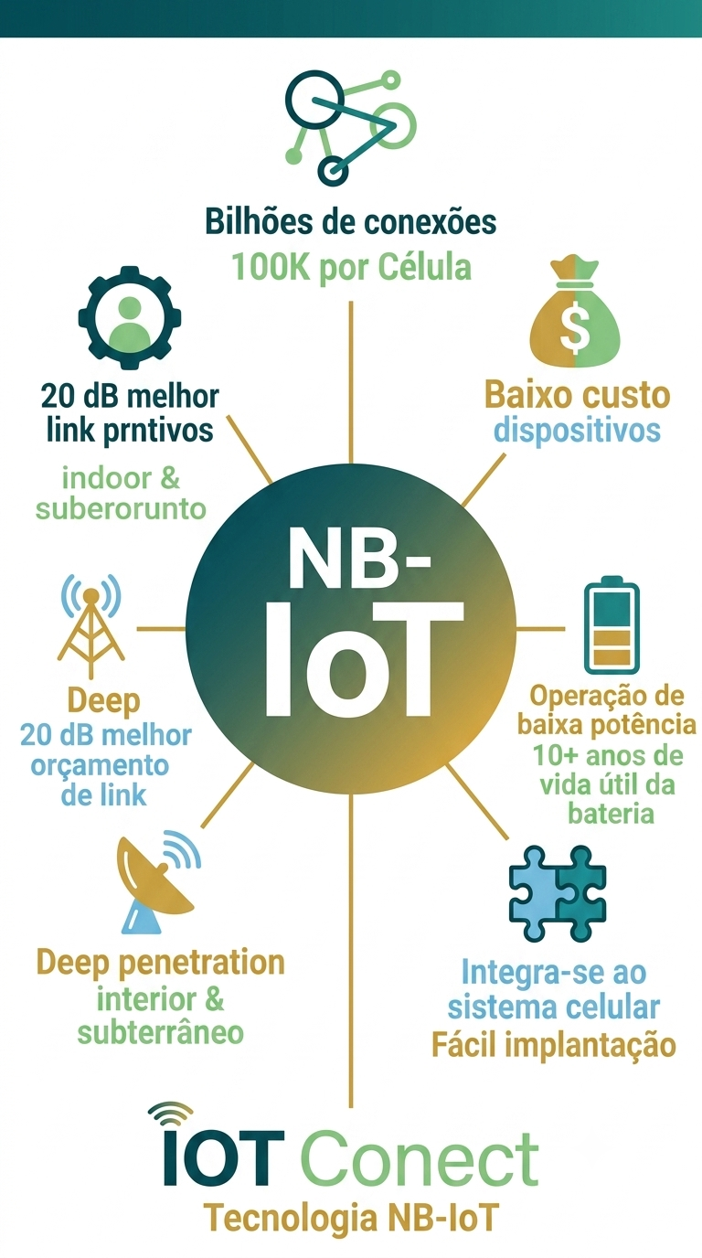 A tecnologia NB-IoT, ou Narrowband IoT, é um padrão de rede de baixa potência desenvolvida para transmitir pequenos volumes de dados em intervalos regulares. A principal vantagem técnica dessa frequência é a sua impressionante capacidade de penetração em ambientes fechados, conseguindo atravessar paredes grossas, subsolos e estruturas metálicas pesadas sem perder o sinal.